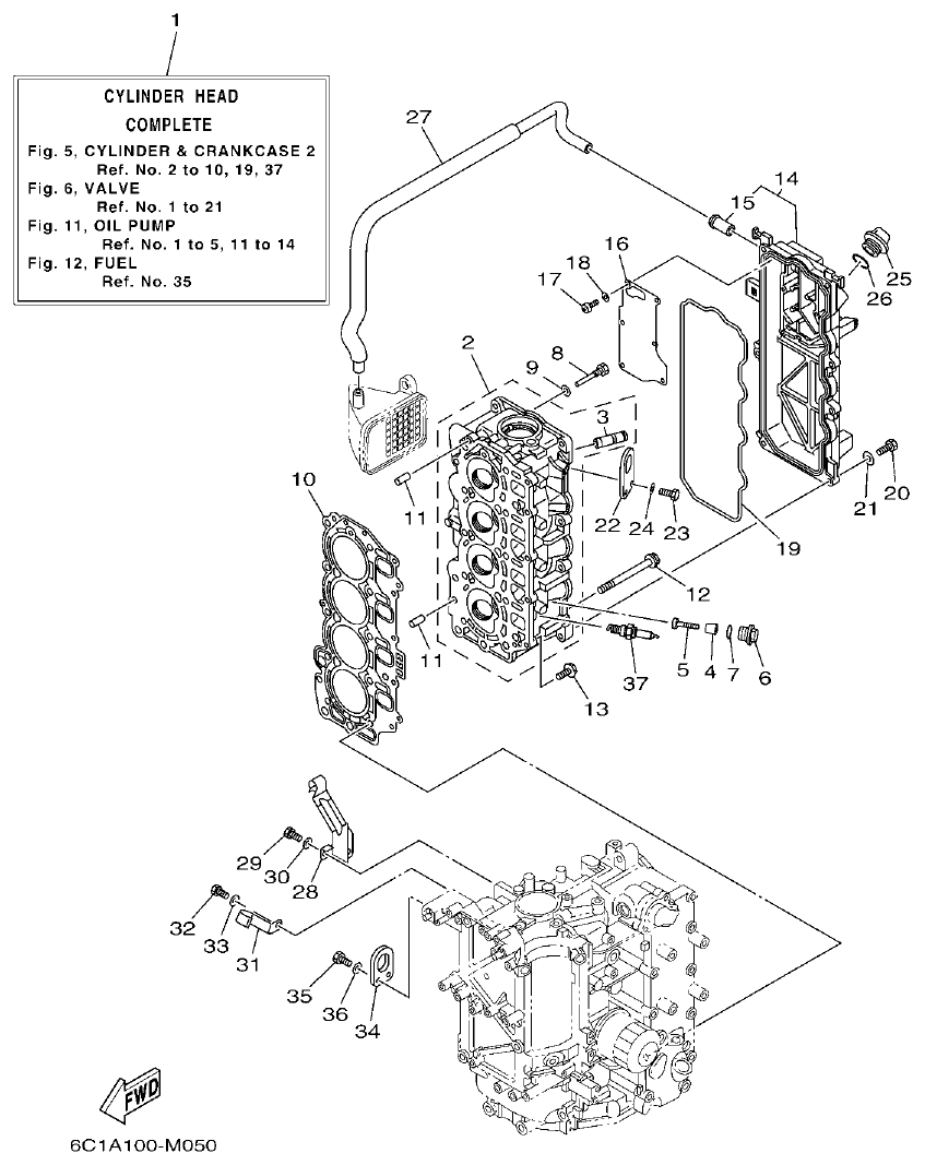 Yamaha F40H, F50H, F60F CYLINDER & CRANKCASE 2 parts diagram